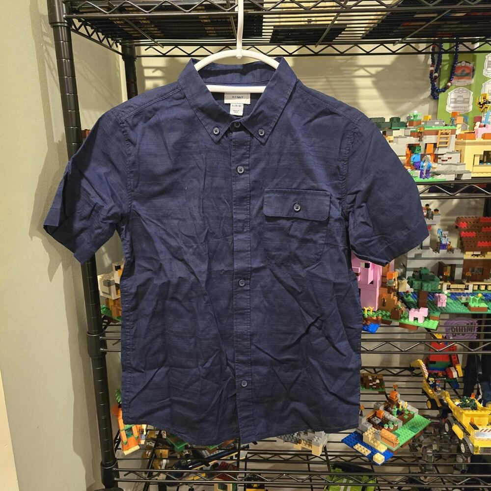 Old Navy Boy's Short Sleeve Button Up Shirt Blue XL